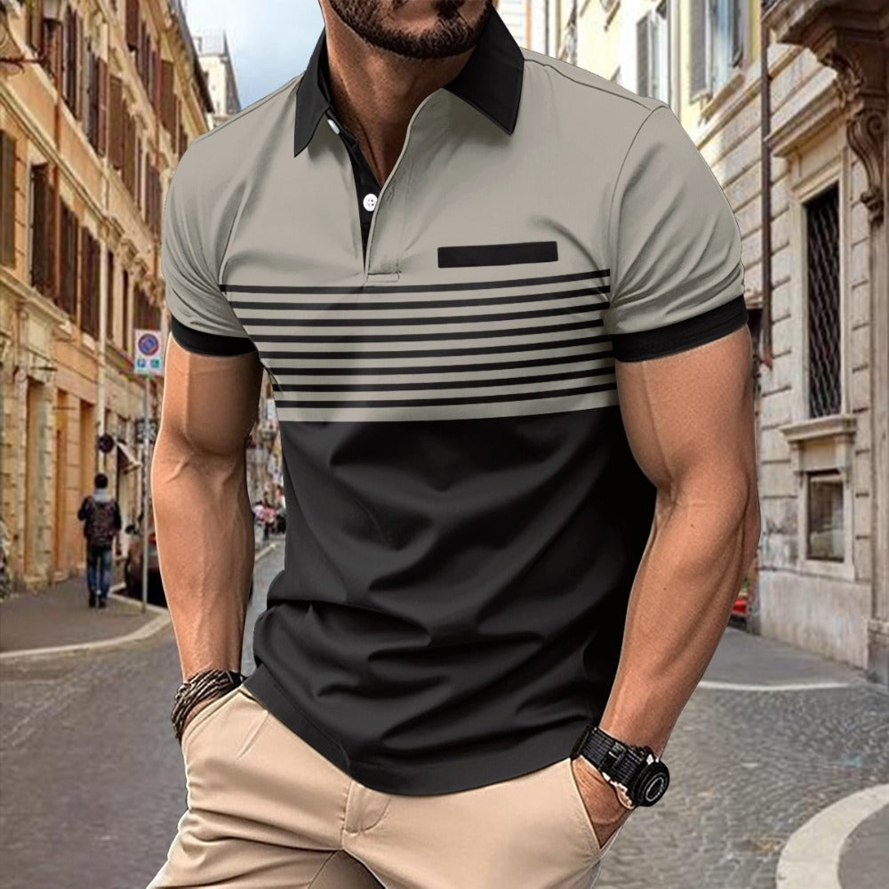 3D Minimalist Print Button Short Sleeve Polo Shirt Pullover Top Summer New Men's Fashion Versatile Casual