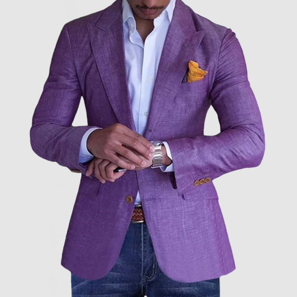 SingleBreasted TwoButton Checkered Blazer  Men's Slim Fit Casual Suit