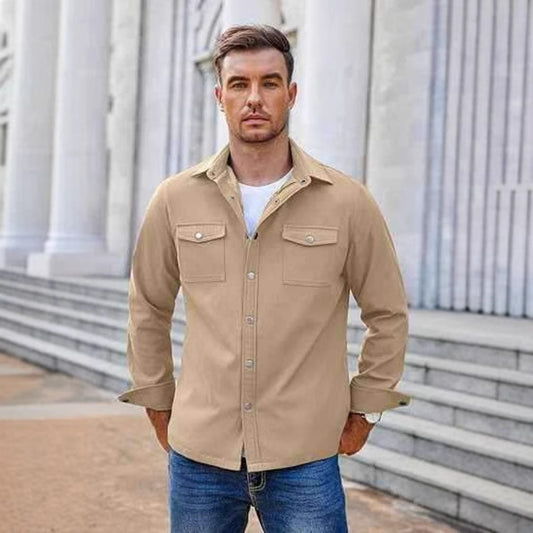 Custom Men's Long-Sleeve Casual Shirt Jacket Solid Color Coat