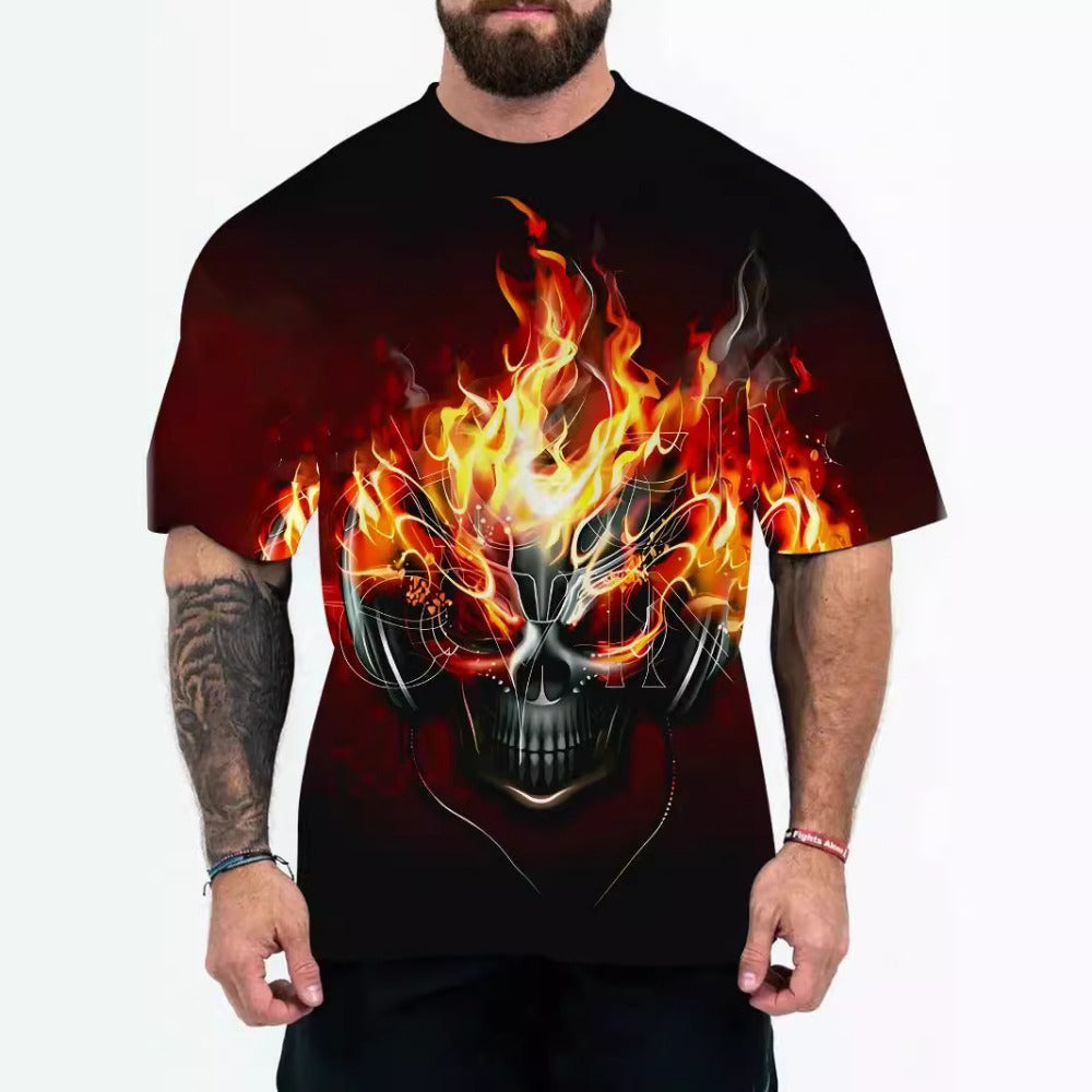 Street Style Men's Sportswear 3D Digital Print Loose Short-Sleeve Tee