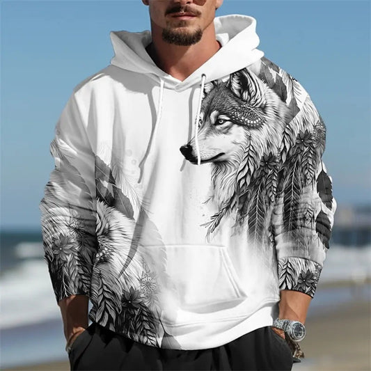 New Men's Animal Print Hoodie Loose Fit Pullover