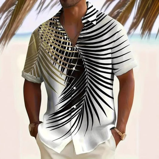 Summer New Hawaiian Plant Floral 3D Digital Print Casual Loose Men's Short Sleeve Shirt