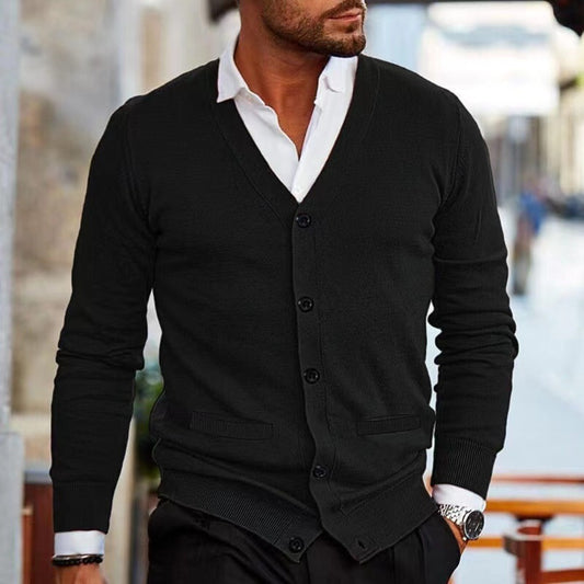 Men’s V Neck Slim Fit Cardigan Sweater Long Sleeve Autumn Knitwear