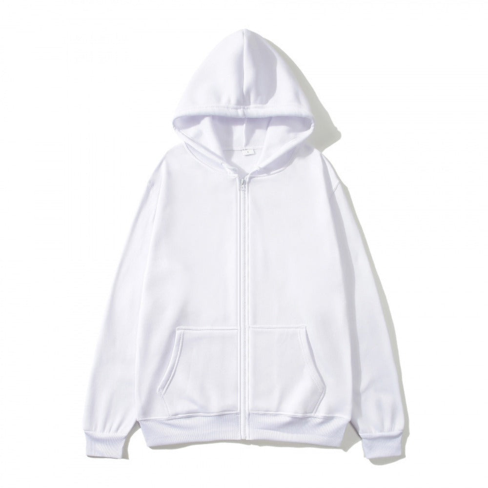Unisex Zip-Up Hoodie Open-Front Solid Color Sportswear Top
