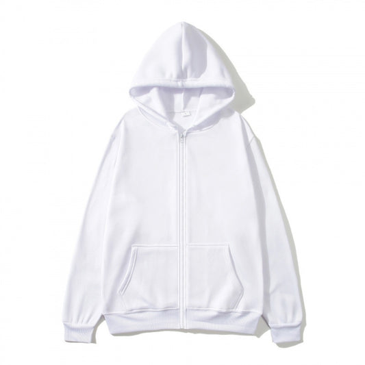 Unisex Zip-Up Hoodie Open-Front Solid Color Sportswear Top