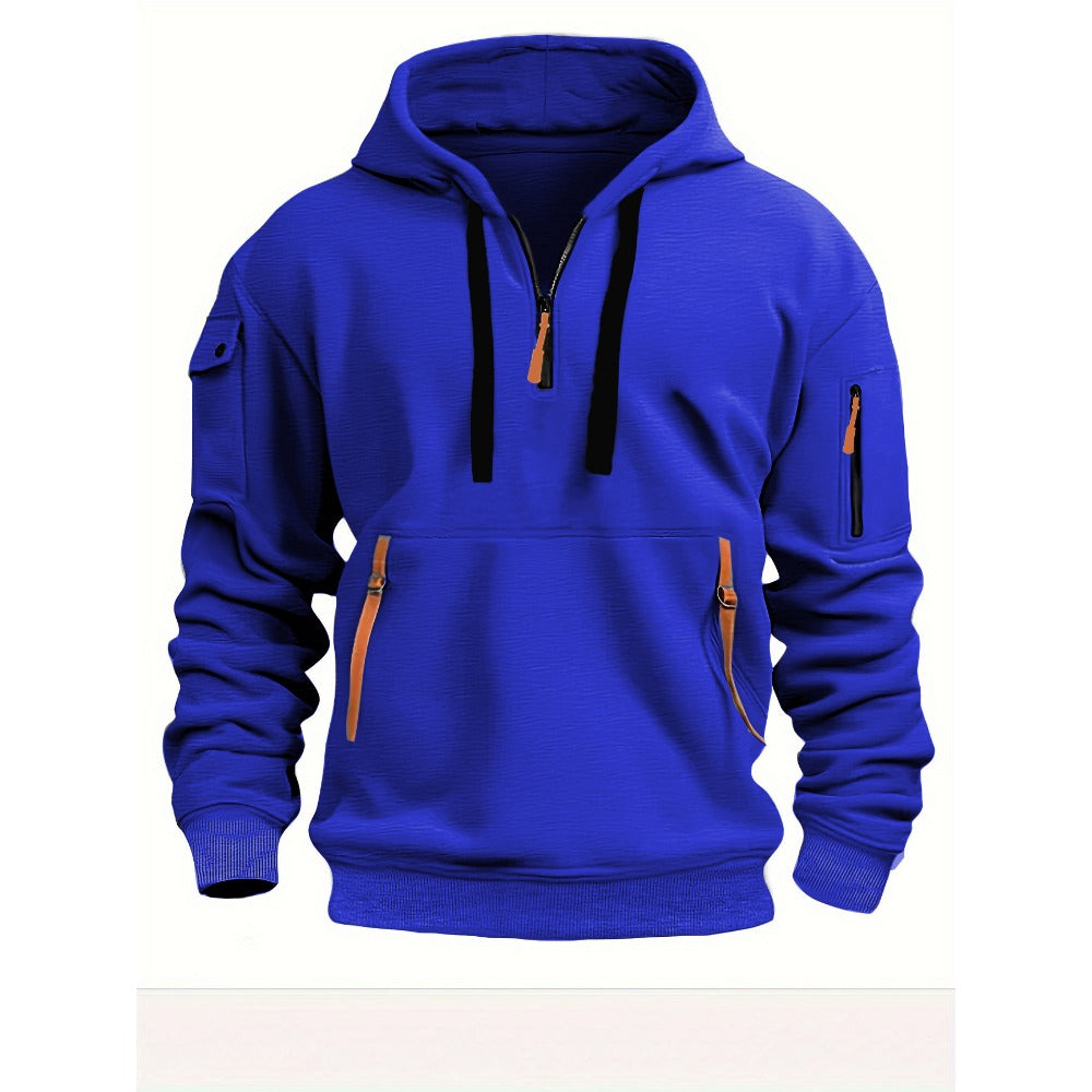 Men's Casual Sporty Hoodie with Arm Pocket Zipper Pullover