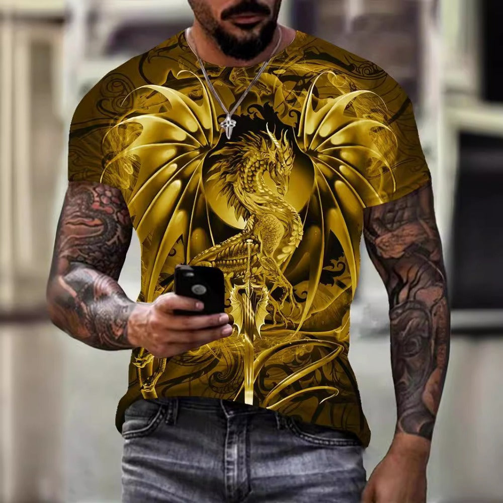 Summer Men's 3D Phoenix Print Hip-Hop Short-Sleeve Tee