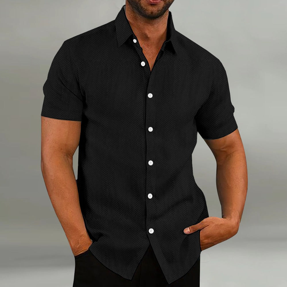Summer Fashion Men's Shirt Casual Breathable Flip Collar Solid Color Short Sleeve