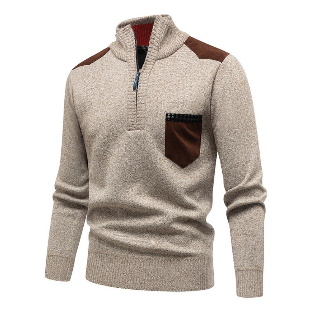 Semi-Zip Stand Collar Knit Pullover – New Season Fashionable Casual Sweater