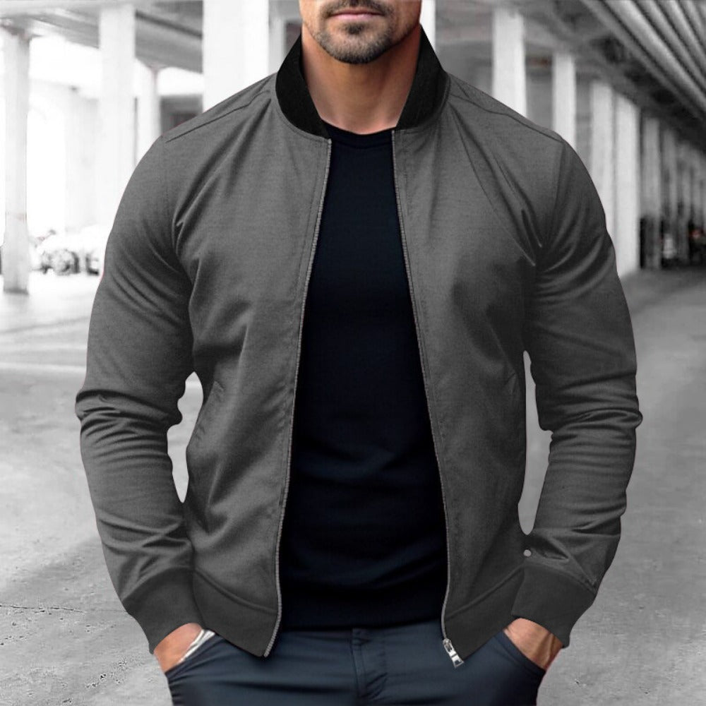 New Men's Stand Collar Zip-Up Casual Long-Sleeve Hoodie Jacket