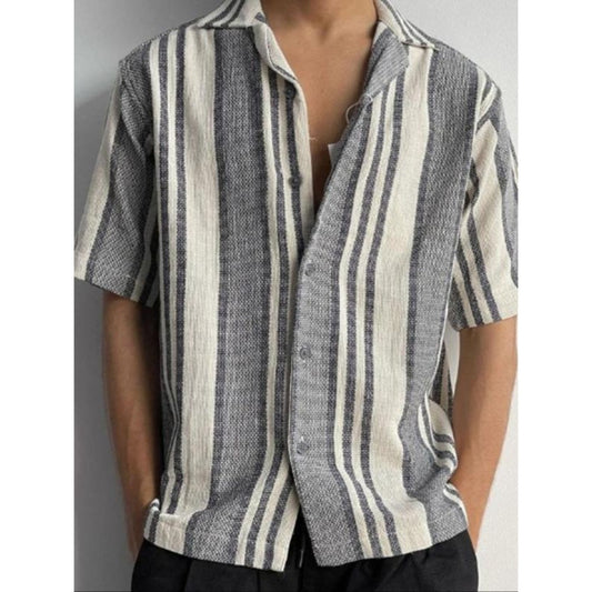 Men's Striped Print Short Sleeve Shirt Regular Fit Casual