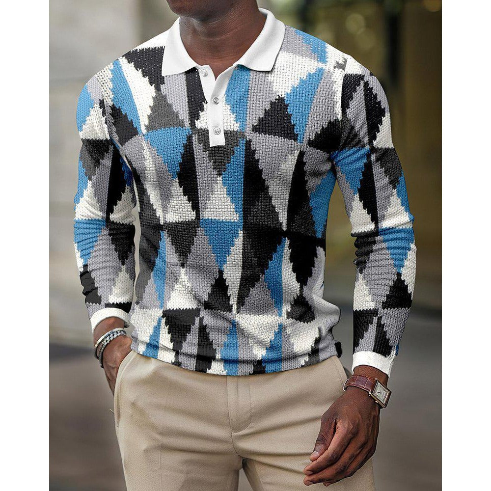 E-Commerce New Men's Top Geometric Pattern 3D Print Casual Turn-Down Collar Polo Shirt