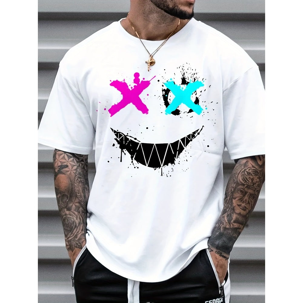 Men's Cotton Casual Digital Print Button-Up Polo Henley Neck Tee