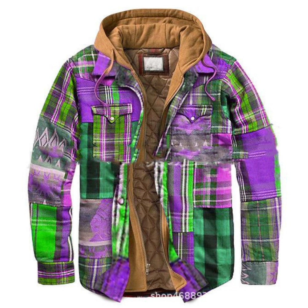 Bestseller Men's Plaid Long-Sleeve Loose Hooded Padded Jacket