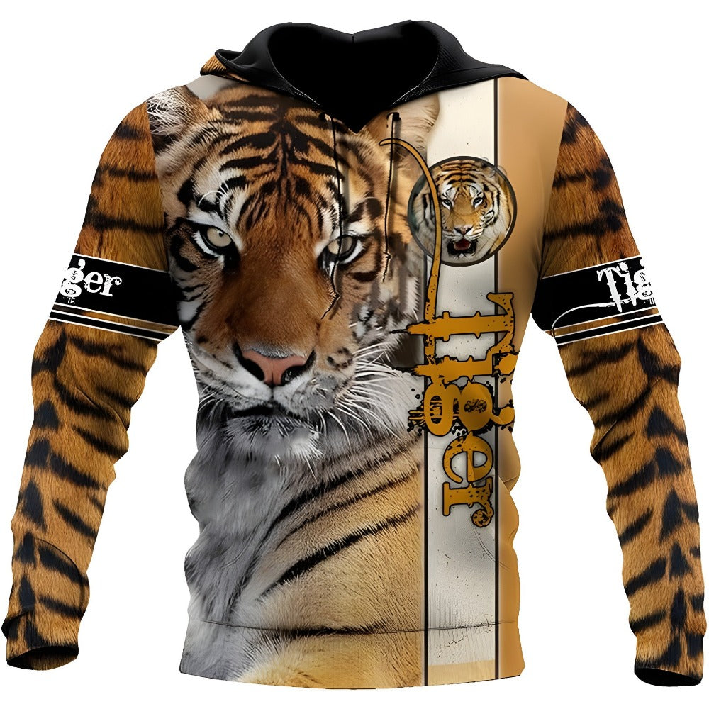 New 3D Animal Print Hooded Sweatshirt Men's Casual Two-Piece Set