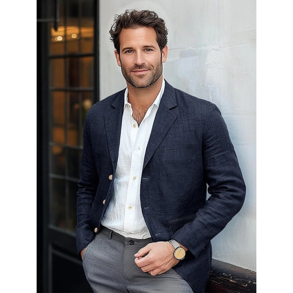 New Spring Men's Suit Jacket  Casual Solid Color Linen Blazer