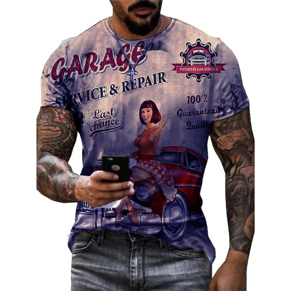 Summer Stunt Bicycle Graphic Print Men's Stretch Mesh Loose Tee