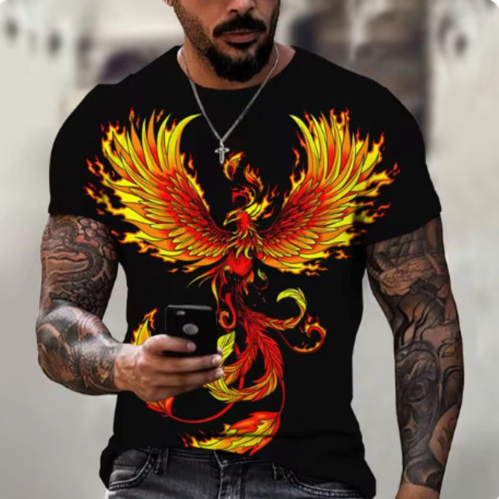 Dragon 3D Print Men's Streetwear O-Neck Short-Sleeve Tee