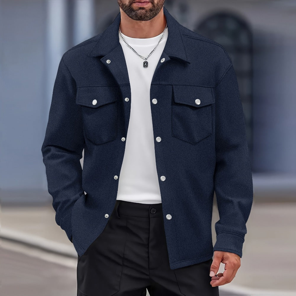 Men’s Casual Fall Jacket with Lapel Single-Breasted Design and Dual Flap Pockets