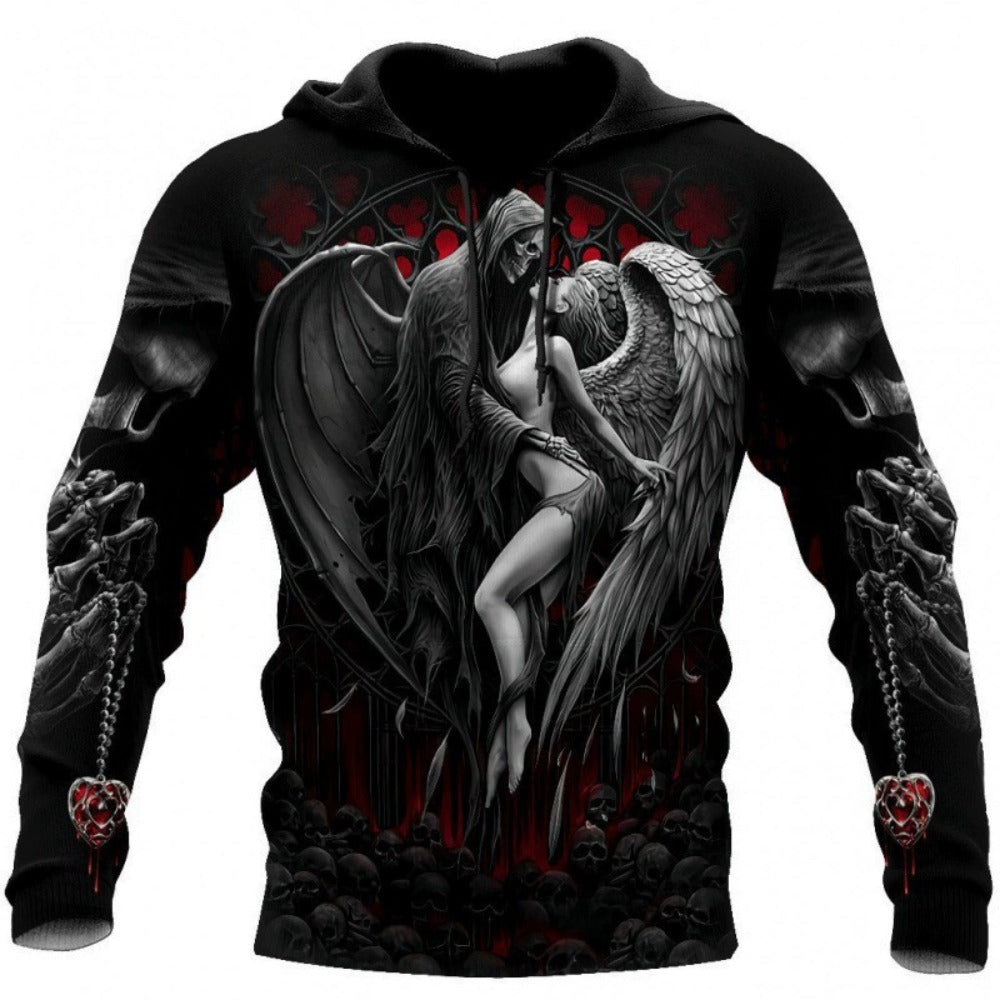 New Men's Hoodie Skull Print Pullover Casual Streetwear