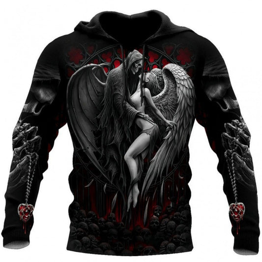 New Men's Hoodie Skull Print Pullover Casual Streetwear