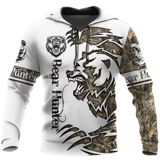 New 3D Animal Print Hooded Sweatshirt Men's Casual Two-Piece Set