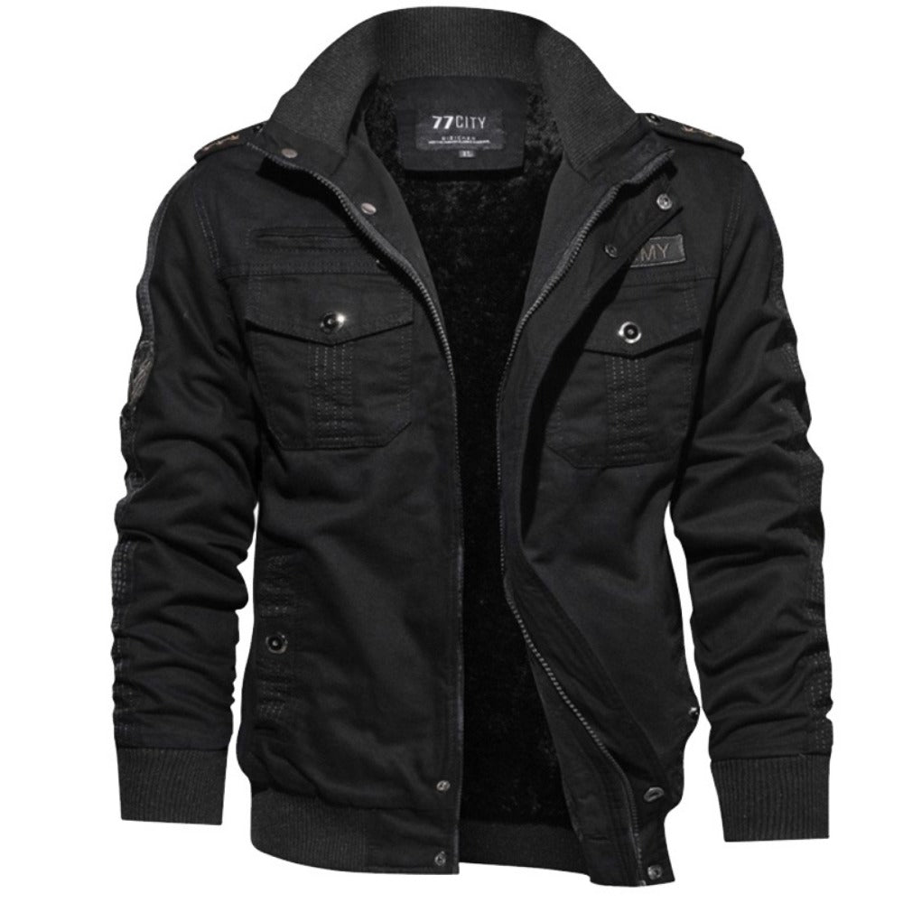 New Men's Military-Style Fleece-Lined Workwear Jacket Oversized Trendy Coat