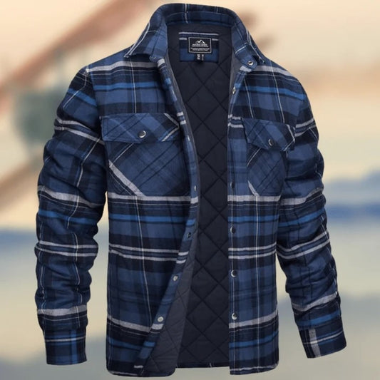 Men's Plaid Quilted Jacket - Winter Warm Long Sleeve Padded Coat Loose Fit Casual Outerwear