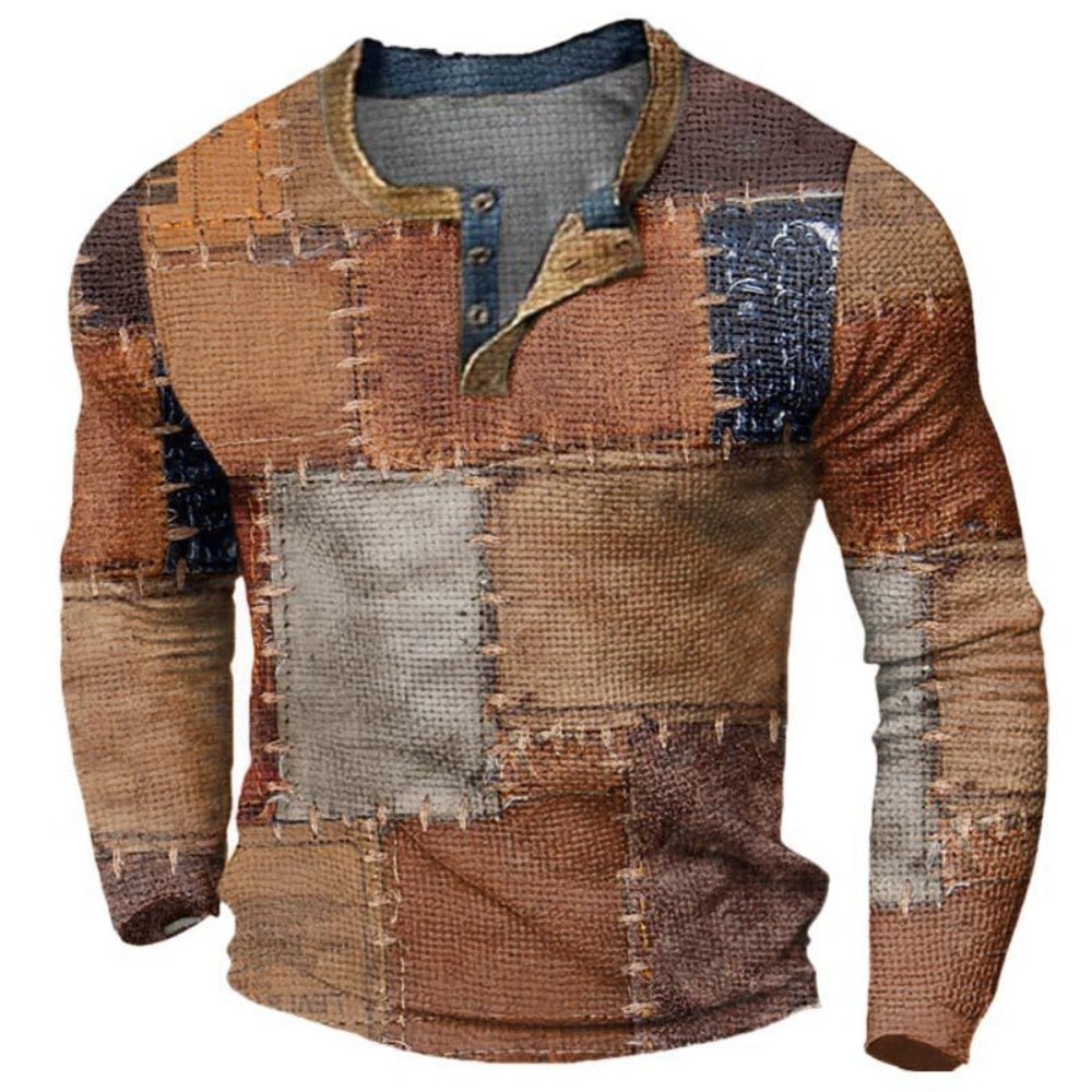 Men's 3D Head Print Henley Neck Long Sleeve Sweatshirt