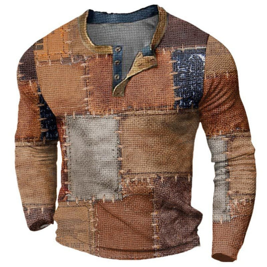 Men's 3D Head Print Henley Neck Long Sleeve Sweatshirt