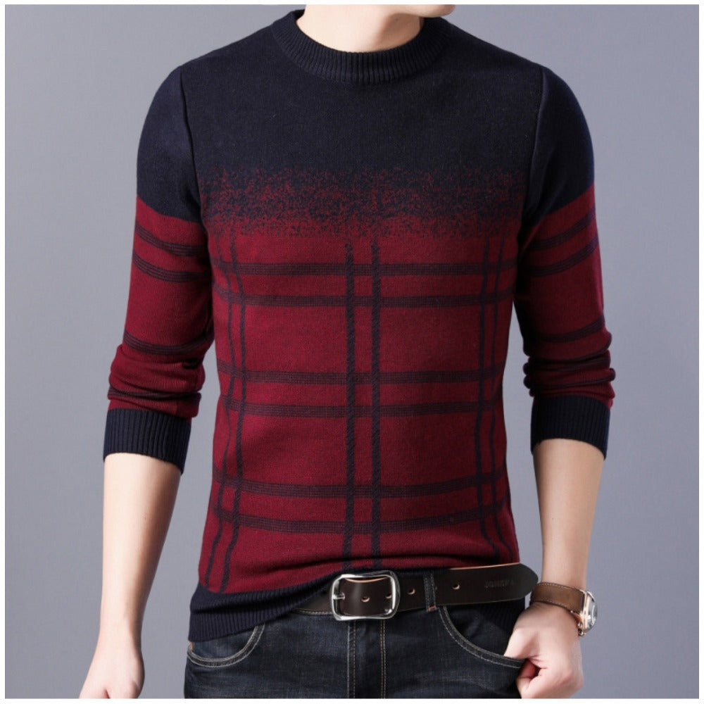 Men's Casual Round Neck Knit Sweater – Plus-Size Fleece-Lined Loose Fit Pullover