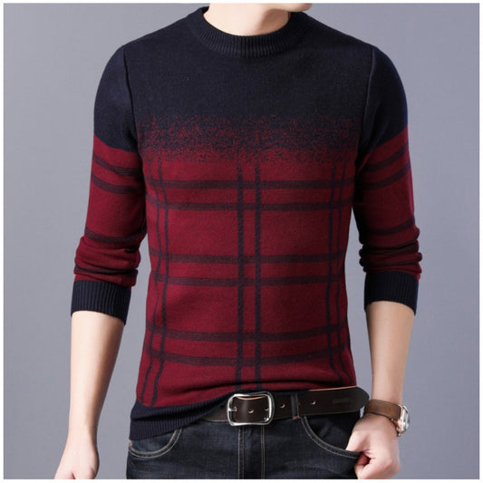Men's Casual Round Neck Knit Sweater – Plus-Size Fleece-Lined Loose Fit Pullover