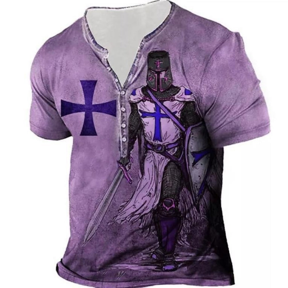 Summer New Men's 3D Digital Print Seven-Button V-Neck Short-Sleeve T-Shirt