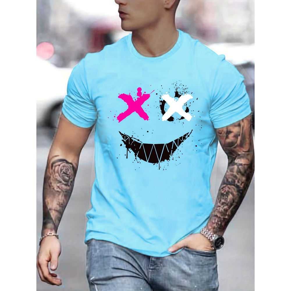 Men's Cotton Casual Digital Print Button-Up Polo Henley Neck Tee