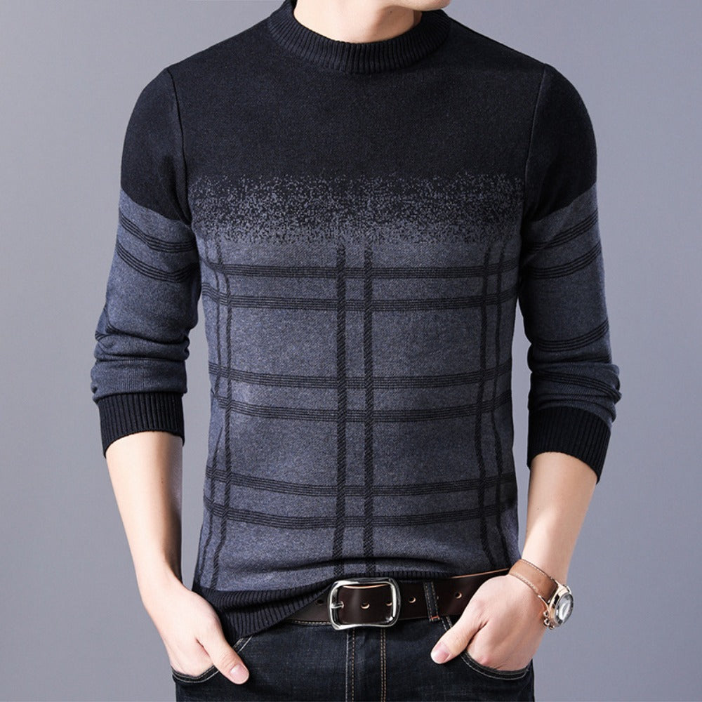 Men's Casual Round Neck Knit Sweater – Plus-Size Fleece-Lined Loose Fit Pullover