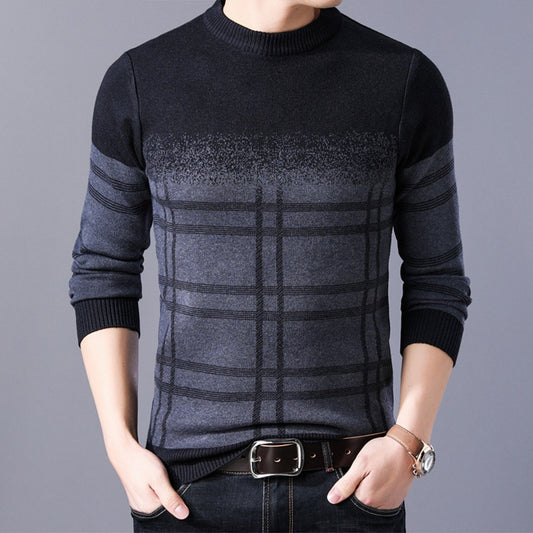 Men's Casual Round Neck Knit Sweater – Plus-Size Fleece-Lined Loose Fit Pullover