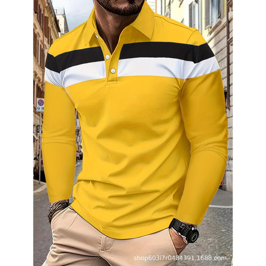 New Men's Casual Polo Shirt Long Sleeve 3D Print Spring Autumn Style Turn-Down Collar Top