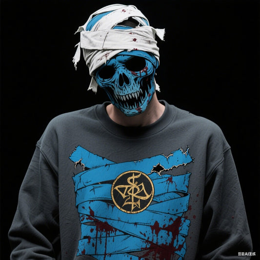 Men's Halloween Round Neck Sweatshirt – Scary Print, Trendy Fall/Winter Streetwear