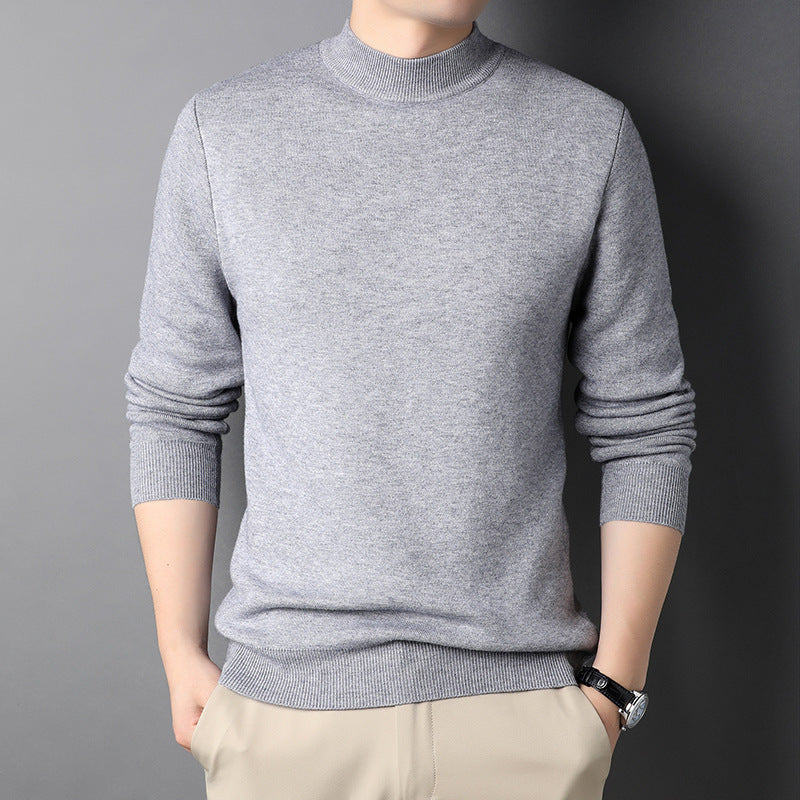 New Men's Solid Color Semi-Turtleneck Slim Fit Sweater for Spring/Autumn – Youth Base Layer Wool Sweater Men's Clothing