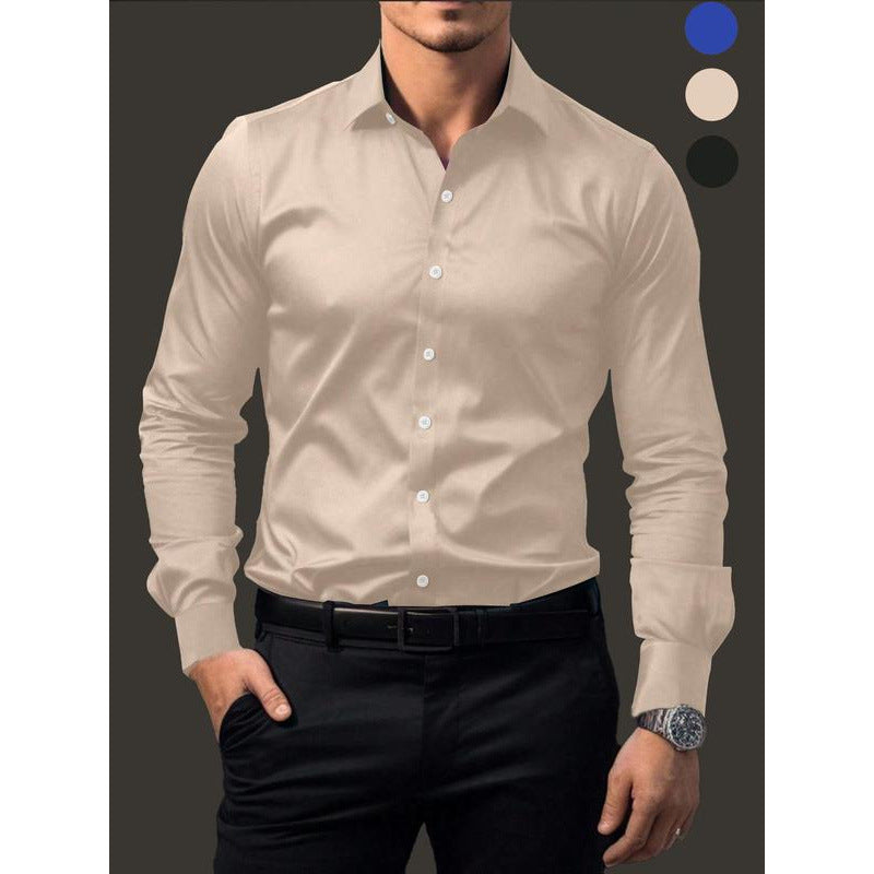 New Men's Solid Color Long Sleeve Button-Up Shirt Business Formal