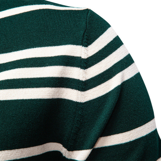 New Turn-Down Collar Striped Polo Knit Sweater for Men