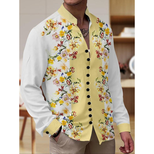 New Men's Floral Print Button-Up Shirt - Formal & Casual