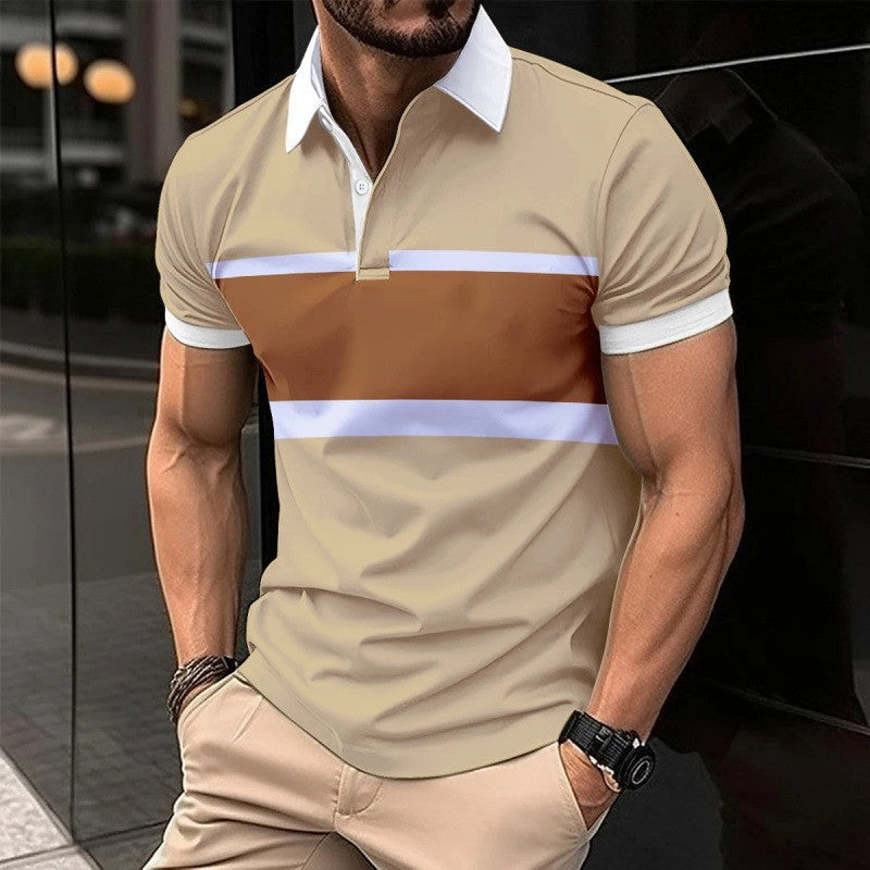 Trendy Men Summer Men's Short Sleeve Polo Shirt Turn-Down Collar Zipper Slim Fit Top T