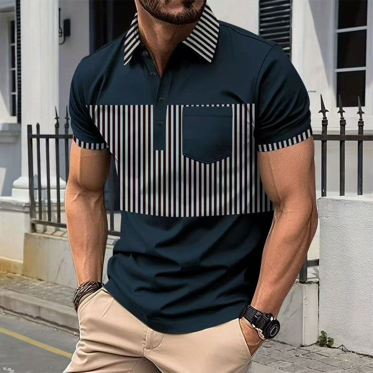 Summer New Short Sleeve Daily Casual Men's Wear Stripe Slim Fit Outer Men's Polo Shirt Short Sleeve