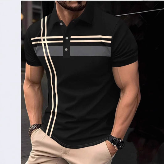 Men's Stripe Print Short Sleeve Polo Shirt Men's Casual Top