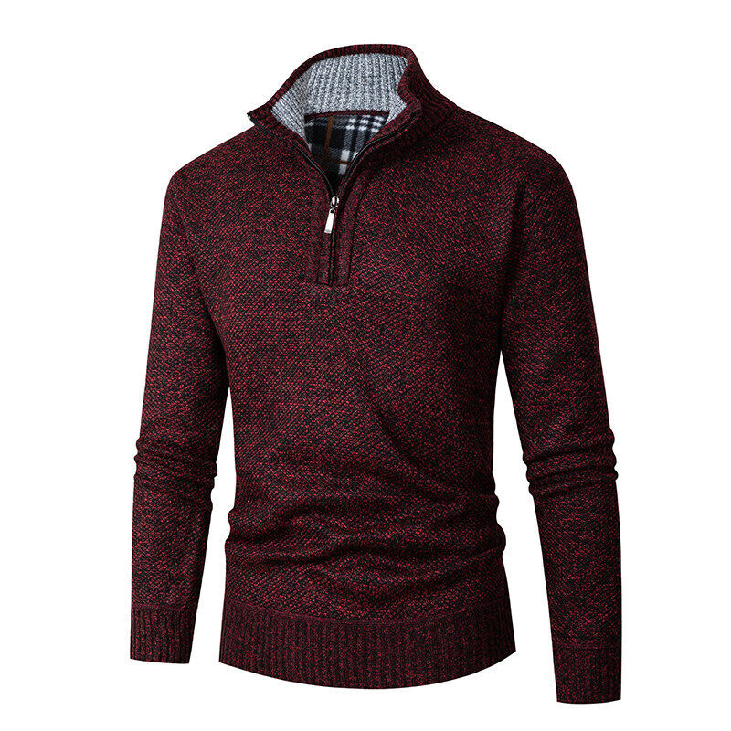 Men's Stand Collar Half-Zip Chunky Knit Sweater Solid Color Pullover