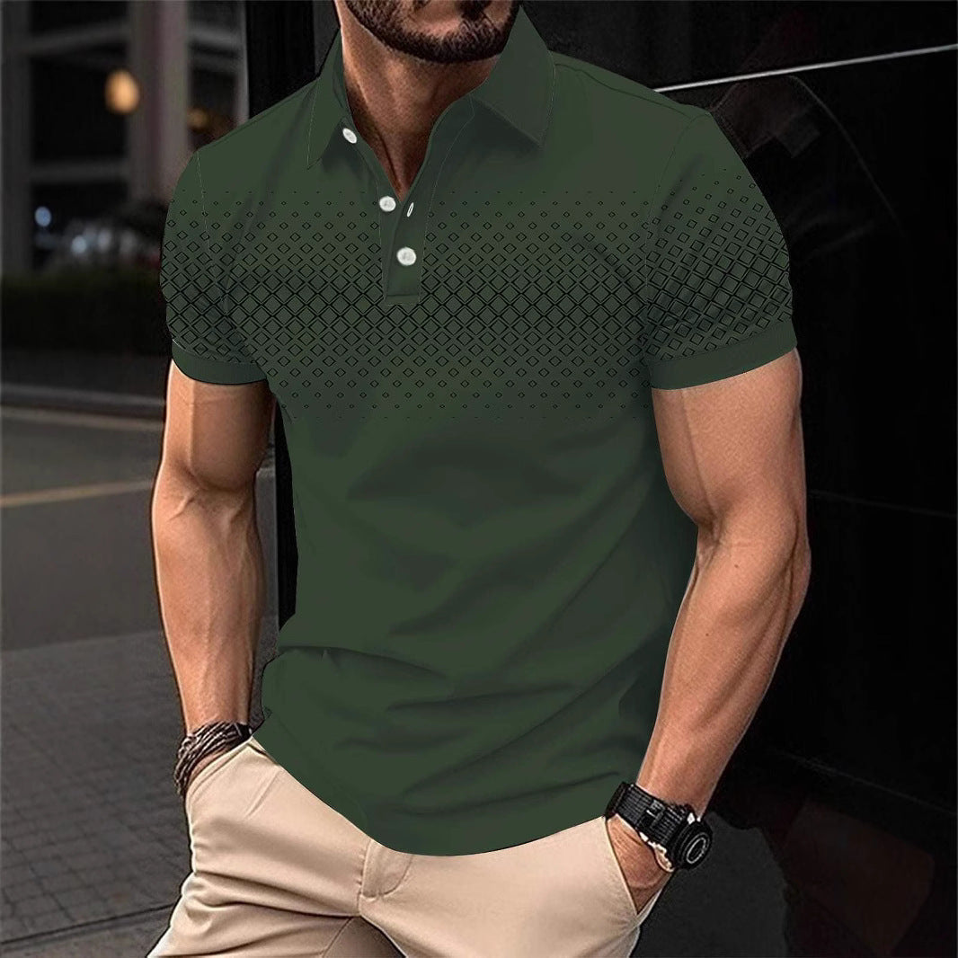 New Men's Wear Simple Casual Polo Shirt Youth Summer Button Plaid Print Polo Shirt Men