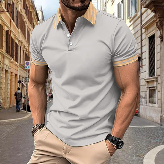 Summer Fashion Men's Polo Shirt Color-Block Button Men's Sport Polo Shirt
