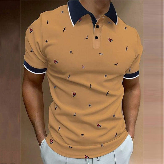 Men's Button Polo Shirt Turn-Down Collar 3D Digital Print Large Size Print Sailboat Turned Hem Street Short Sleeve