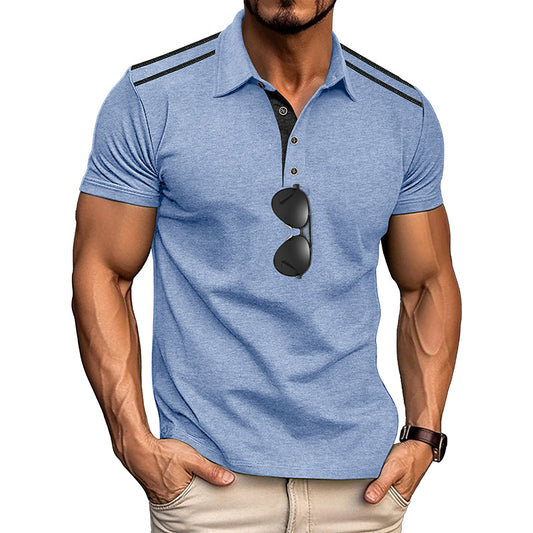 Summer Men's Wear Short Sleeve Turn-Down Collar Polo Shirt Button Retro Color-Block Polo Shirt Men